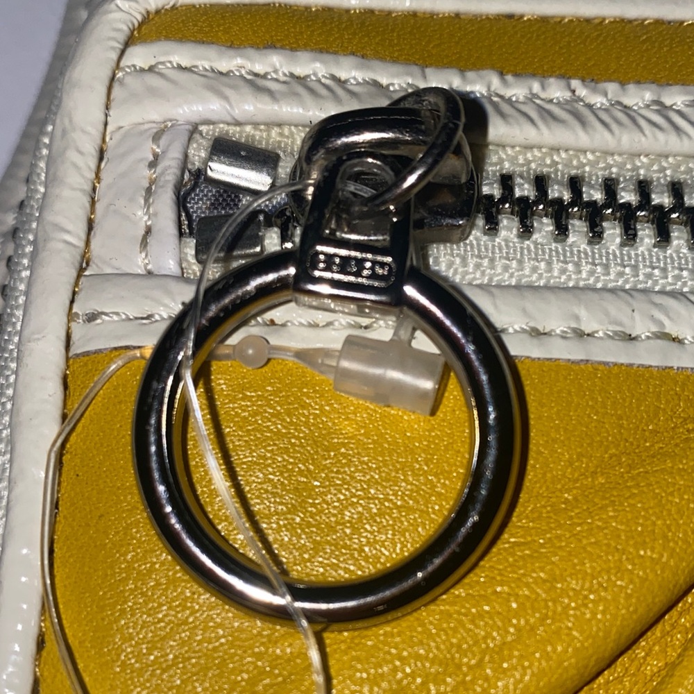 Coach Poppy Mustard Yellow & Cream Wristlet Wallet with Ocelot interior - Picture 2 of 16